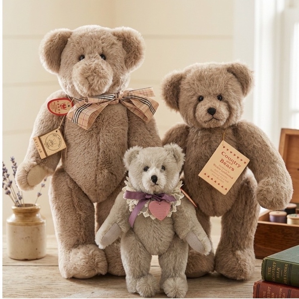 Wendy Lockwood Country Bears Handmade Artist Teddy Bear Trio Vintage 80s Mohair